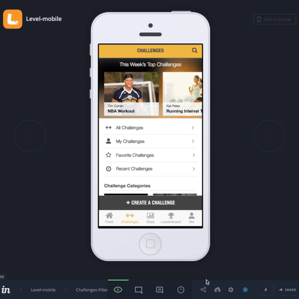 Level Sports App prototyping in Invision app